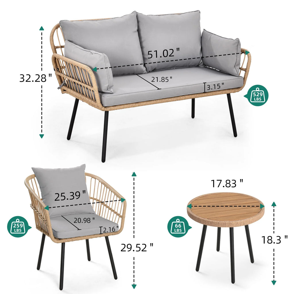 Gray 4 Piece Wicker Patio Furniture Set with Cushions G2302
