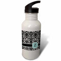 Mint Blue Black and White Damask Pattern 21 oz Sports Water Bottle B217