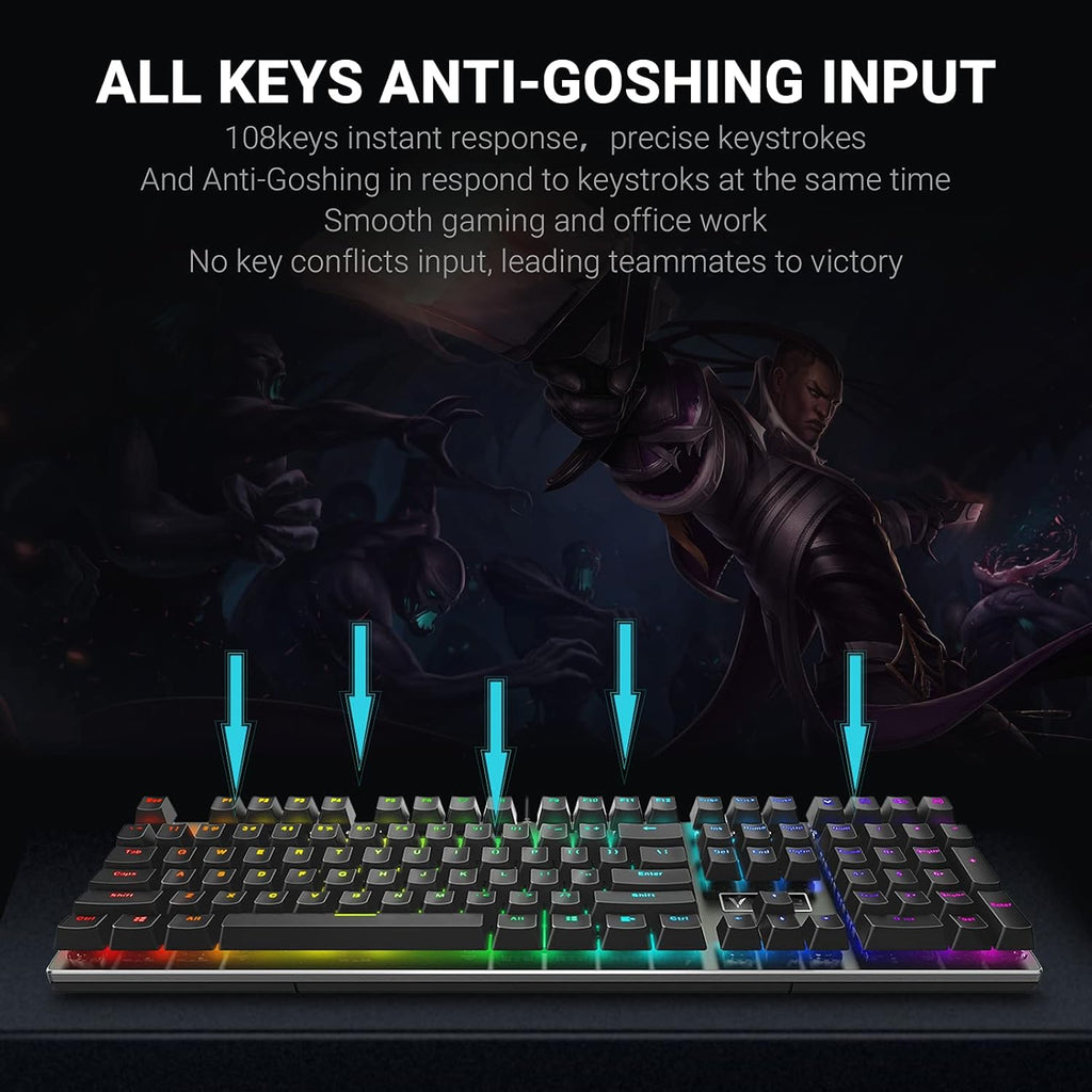 V700RGB LED Alloy Backlit Wired Mechanical Gaming Keyboard with Blue Switches, Braided Fiber Cable, Pack of 2 Y35436
