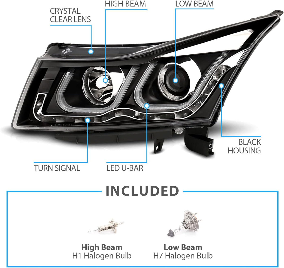 Black Projector Headlights Bar Style W252723