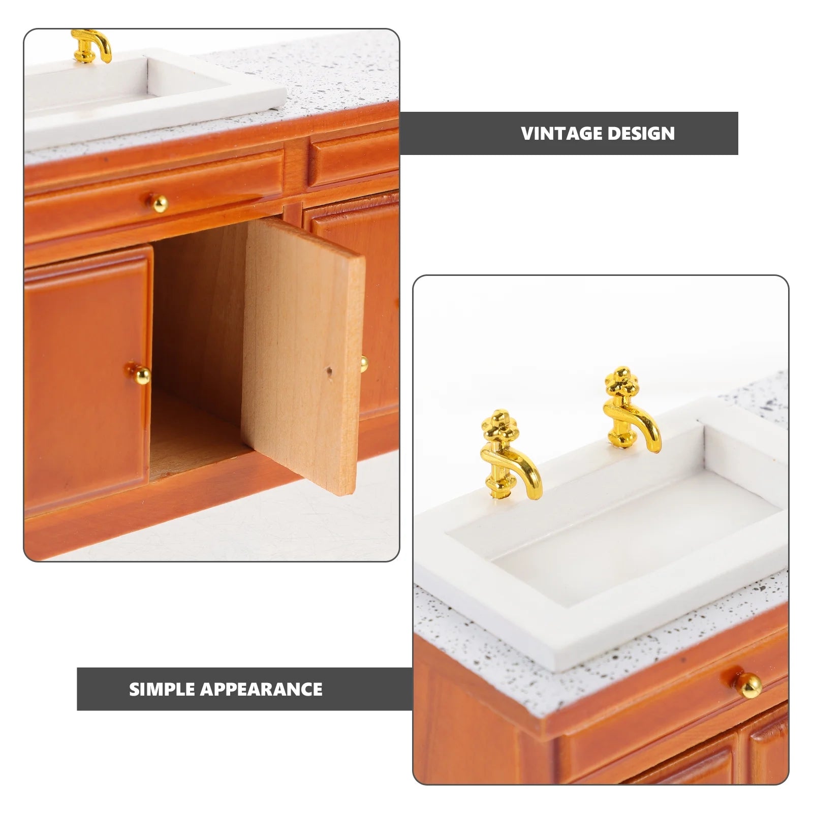 Vintage Mini Wood Dollhouse Sink Furniture Decor Y931