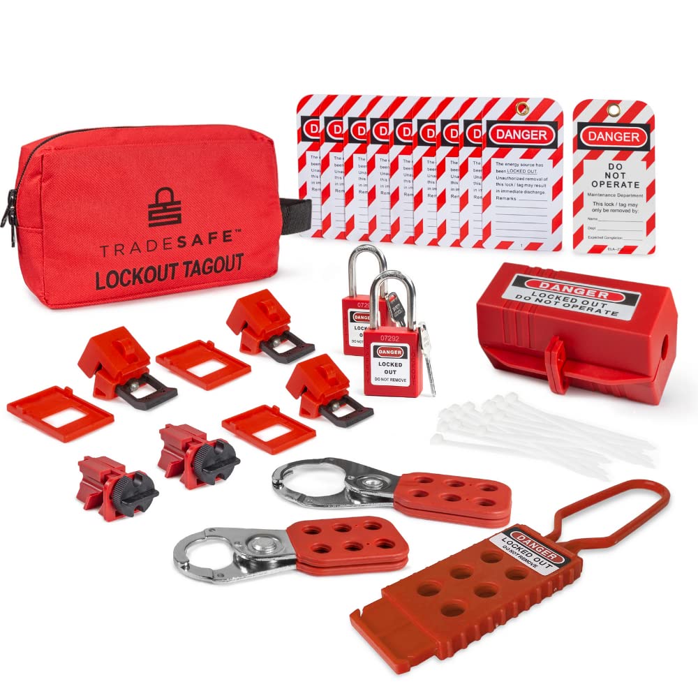 Electrical Lockout Tagout Kit with Hasps, Circuit Breaker Lockouts, Loto Tags, Plug Lockout, Safety Padlocks Set C659695