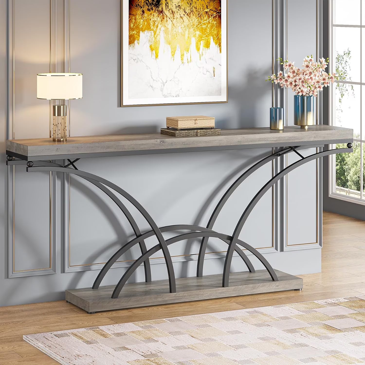70.9 Inch Gray Console Table with Wood Tabletop H121