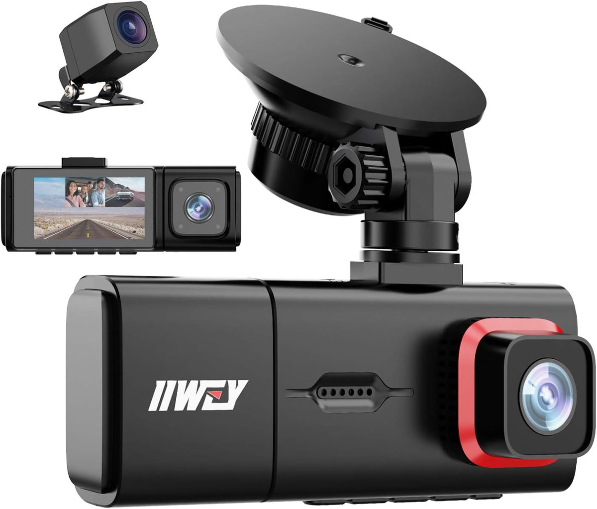 3 Channel Full HD 1080P Dash Camera with IR Night Vision, 2.45 Inch IPS Screen, Pack of 2 B45017