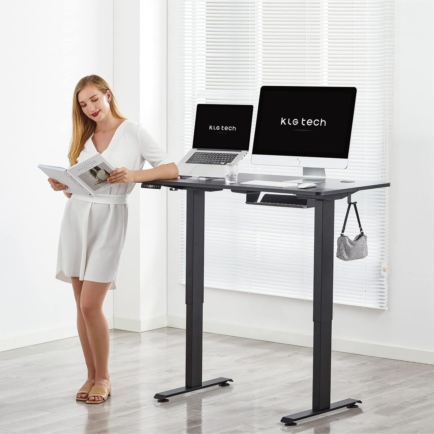 48 x 24 Inch Electric Height Adjustable Standing Desk with Black Table Top O4667