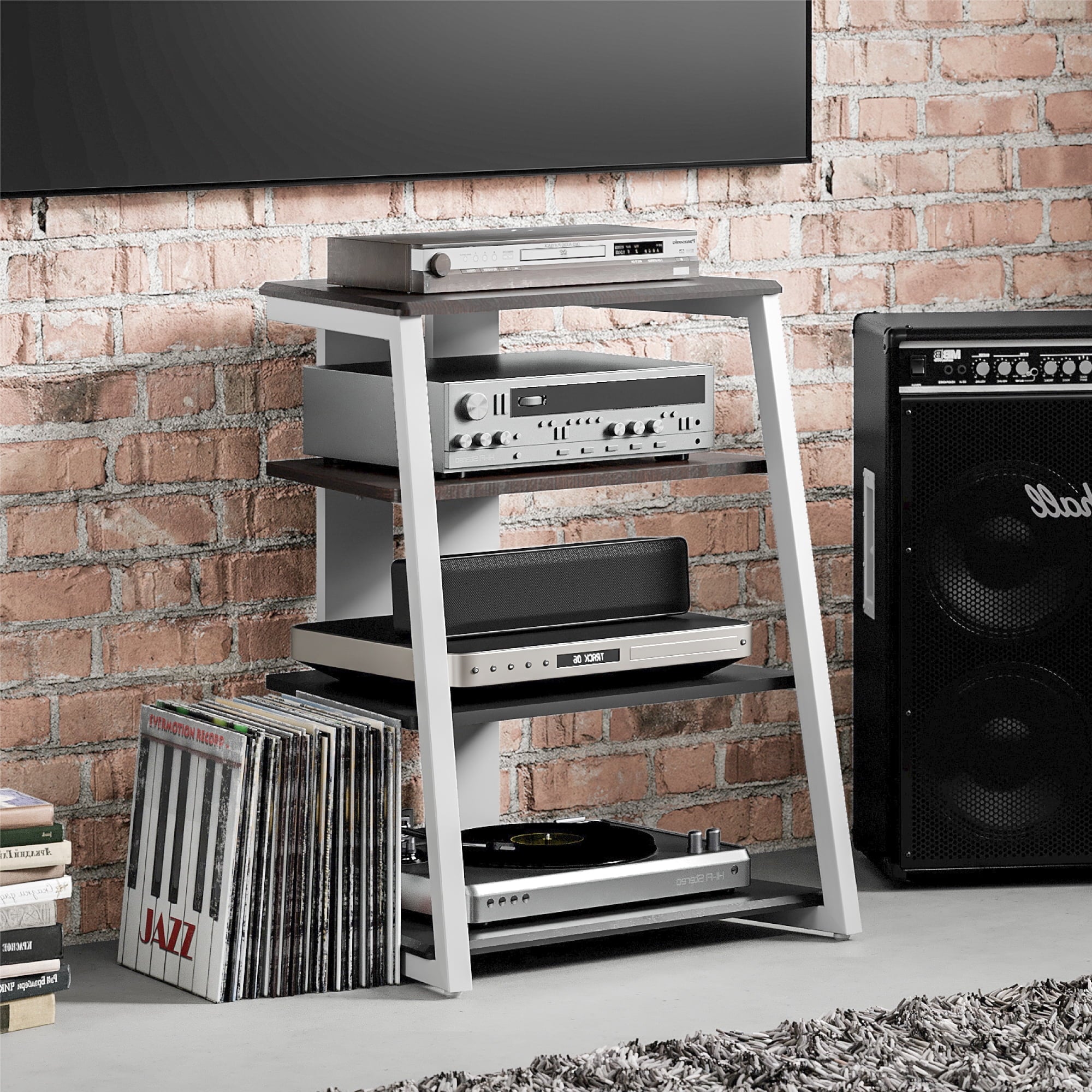 4-Tier AV Stereo Cabinet with Height Adjustable Media Cabinet U49563