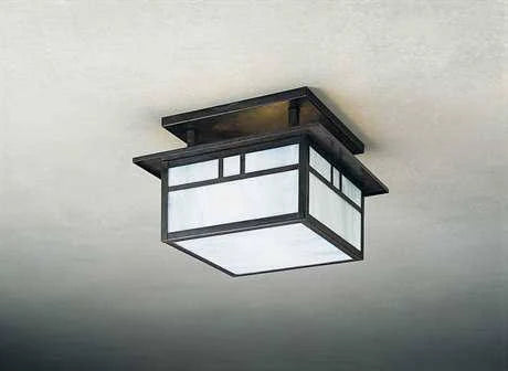 Antique Brass Amber Mica Two-Light Semi-Flush Mount Light Y97578