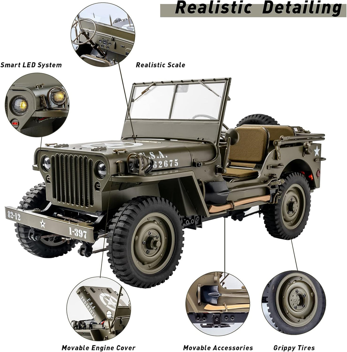 1/12 1941 MB Scaler RC Jeep Rock Crawler with LED Lights P896