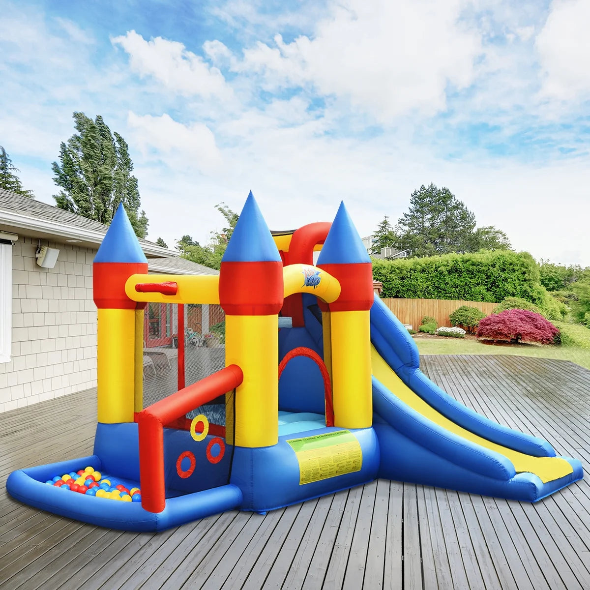 Inflatable Bounce House Slide Bouncer Kids Castle Jumper with Balls & 780W Blower J94499
