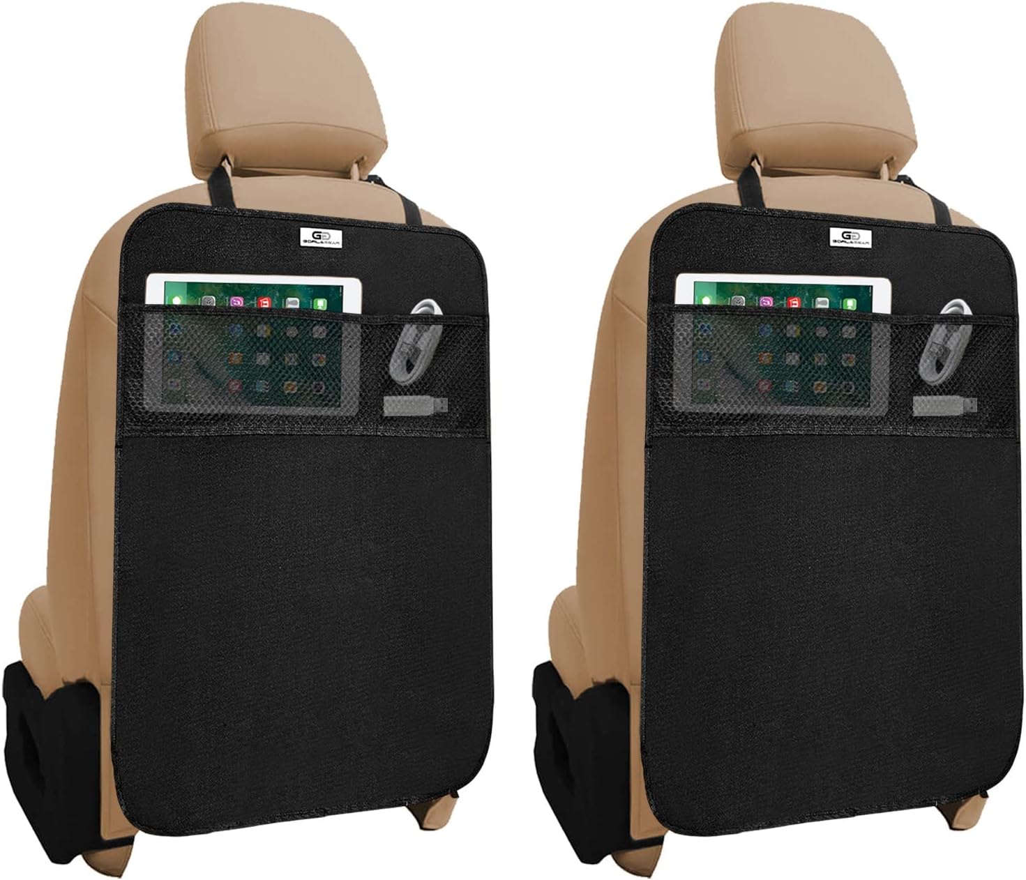 Black Heavy Duty Kick Mats Back Seat Protector 2 Pack Car Seat Organizer W385565