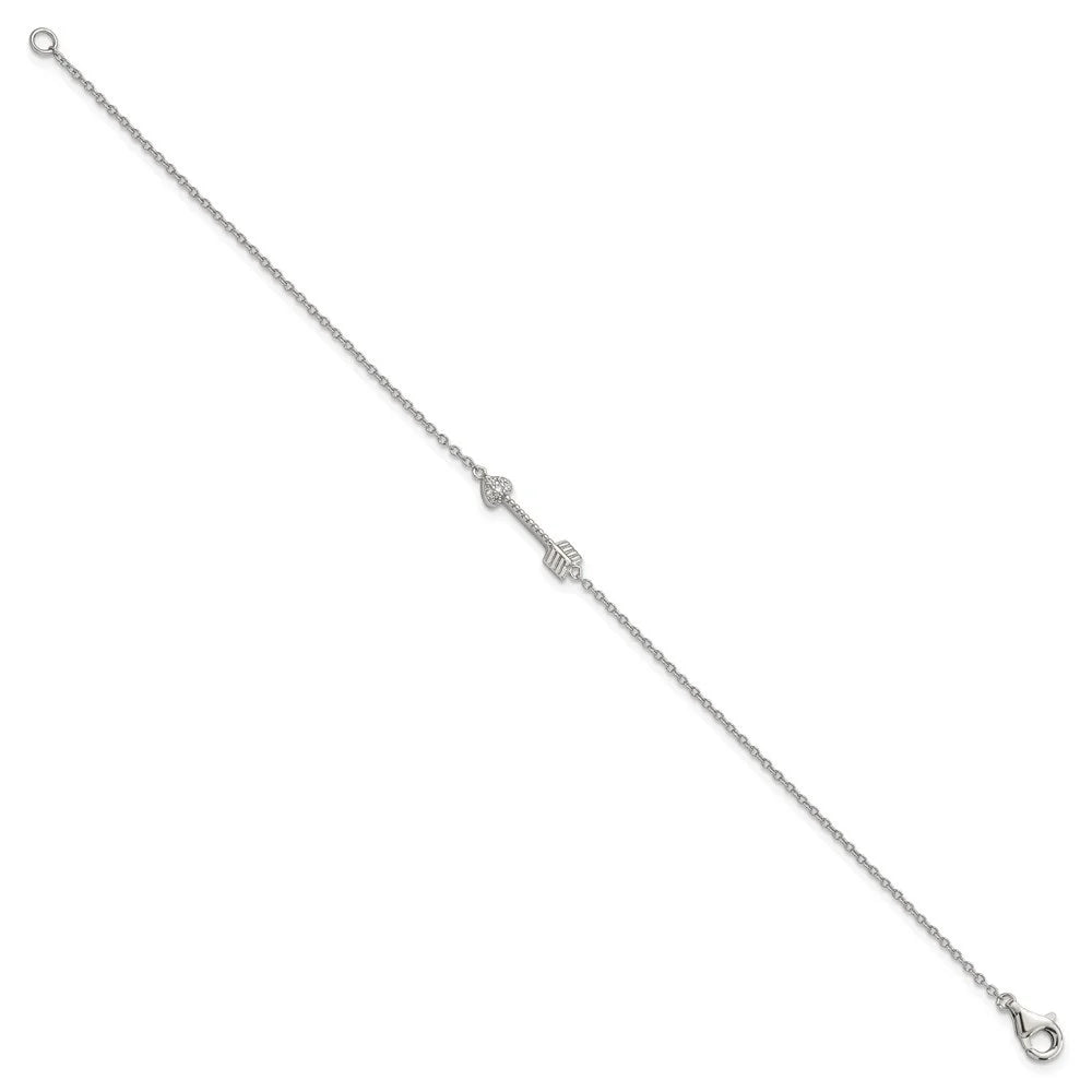 925 Sterling Silver Arrow Heart Zirconia Bracelet 7inch I985861