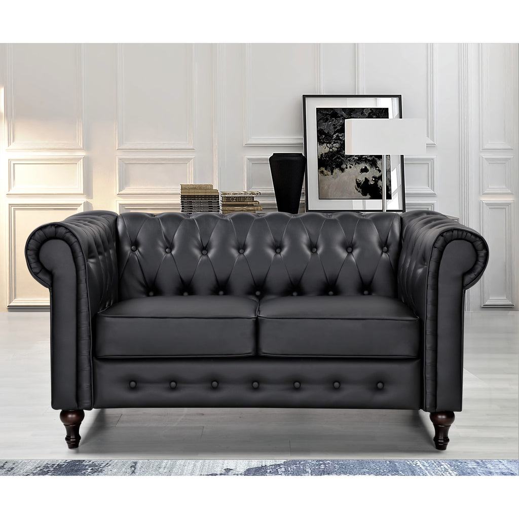 Black Faux Leather Chesterfield Loveseat X2544