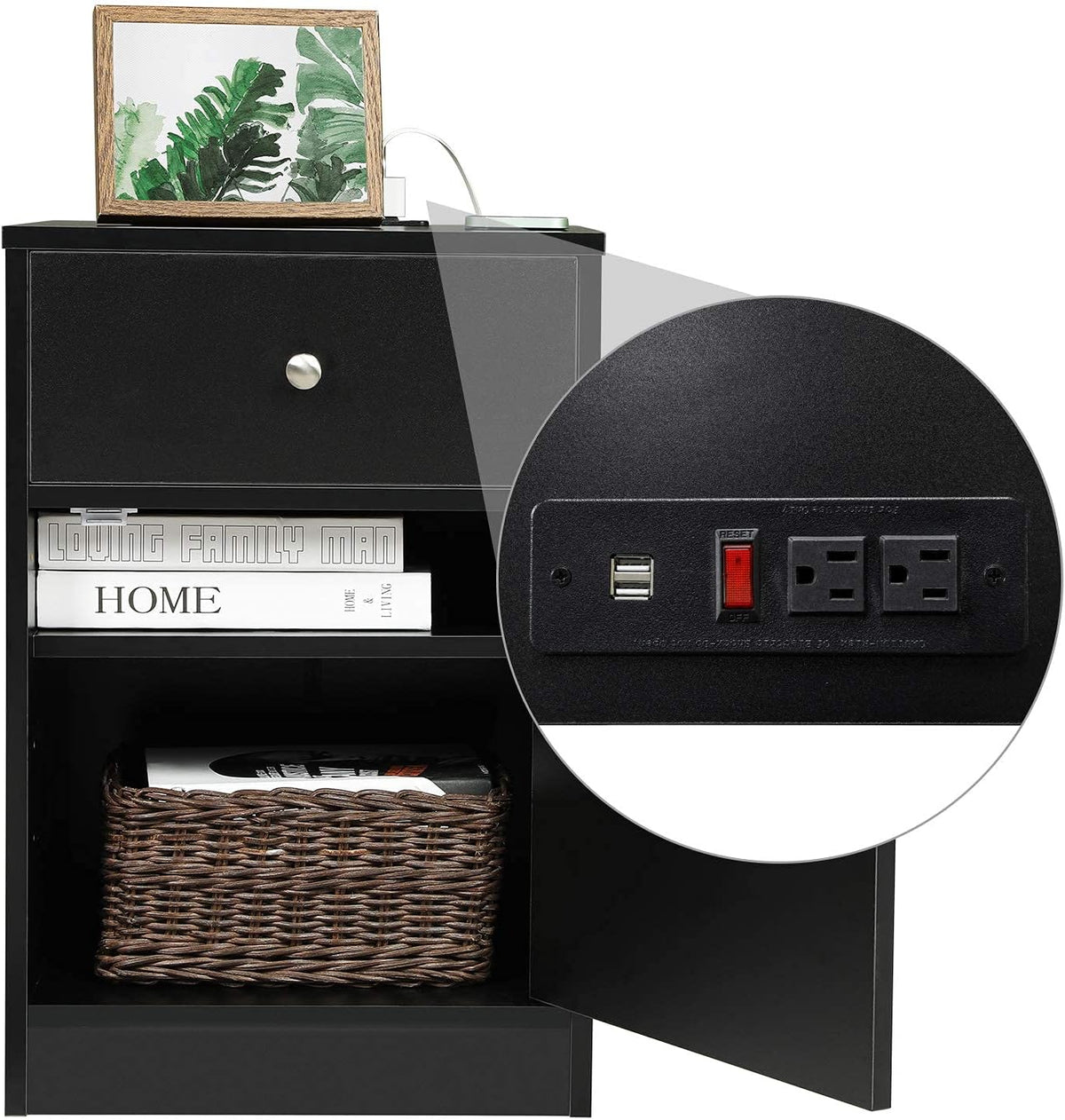 White Wooden Nightstand with Drawer and Door S28443