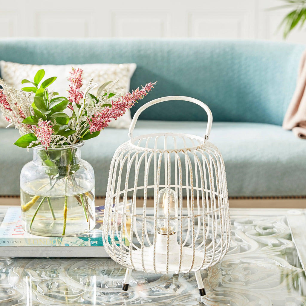 White Metal Caged Lantern T281390