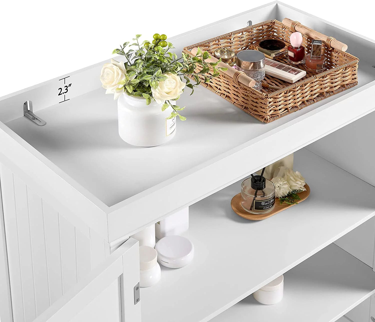 White Freestanding Kitchen Pantry Storage Cabinet with Drawer and 2 Adjustable Shelves V842852