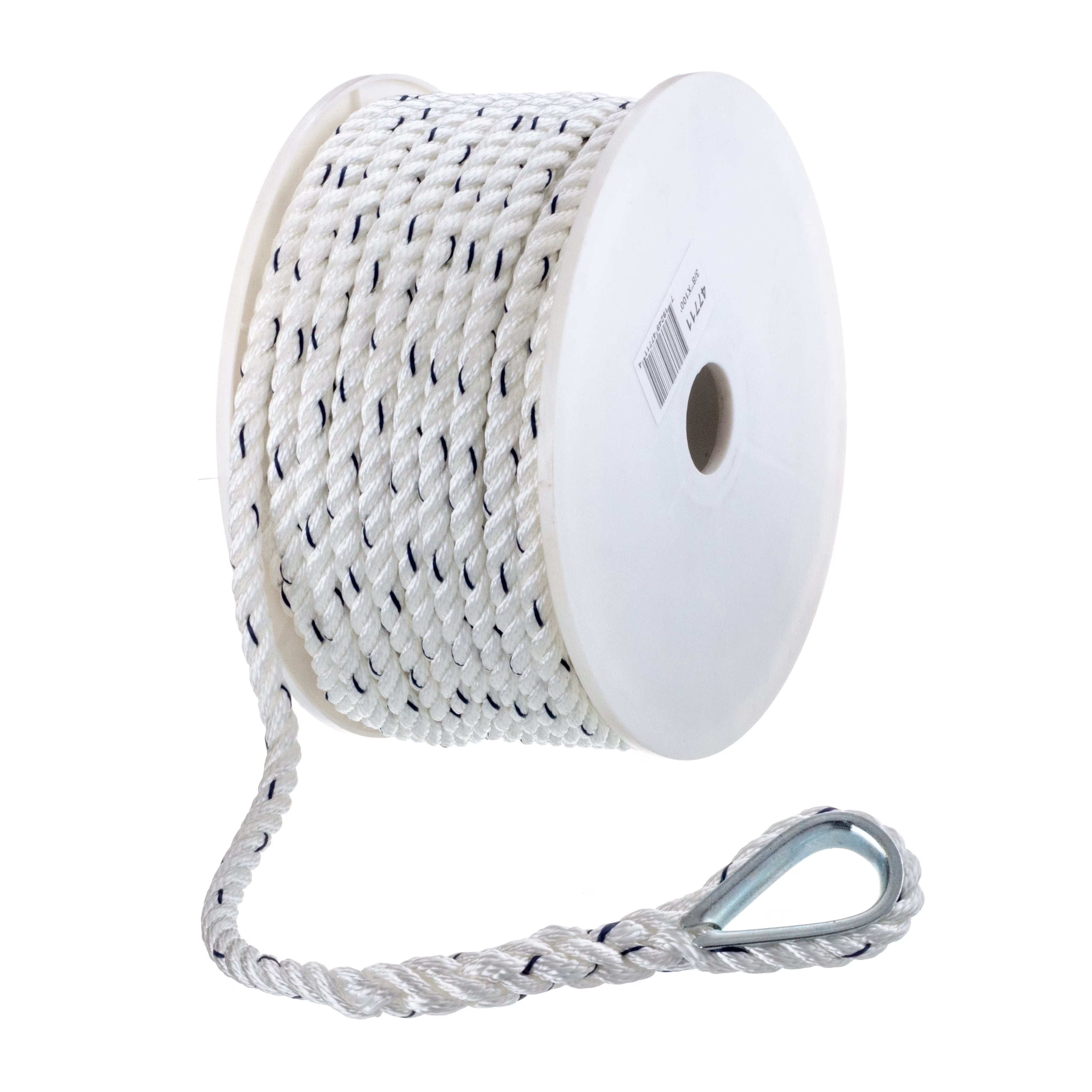 3-Strand Twisted Nylon Boat Anchor Line Rope, White/Blue, 3/8 In. X 100 Ft. O4532