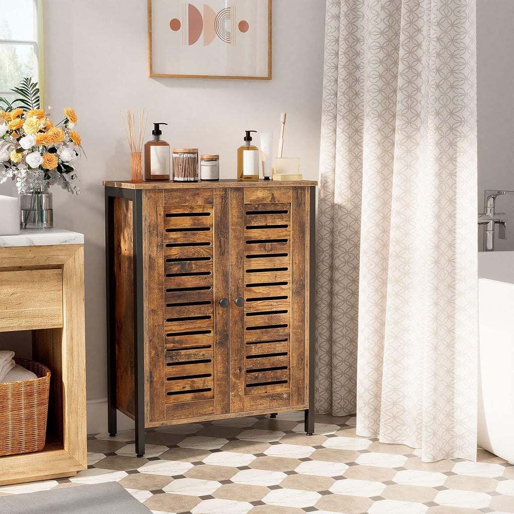 Rustic Brown Bathroom Cabinet with 2 Adjustable Shelves F2606