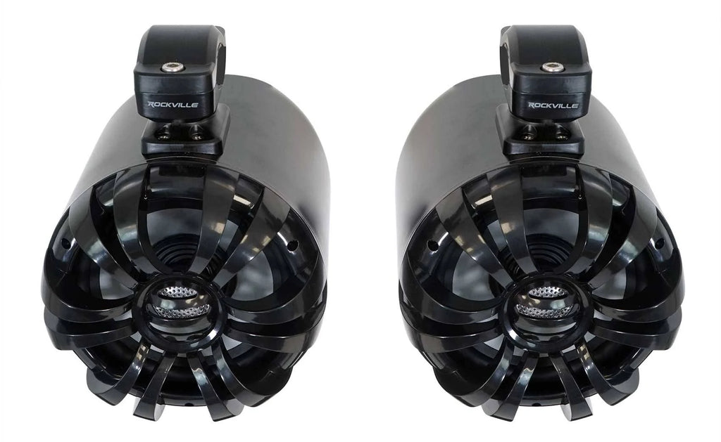 Rockville WB65 Black 6.5x22 600W Metal Marine Wakeboard Swivel Tower Speakers M613
