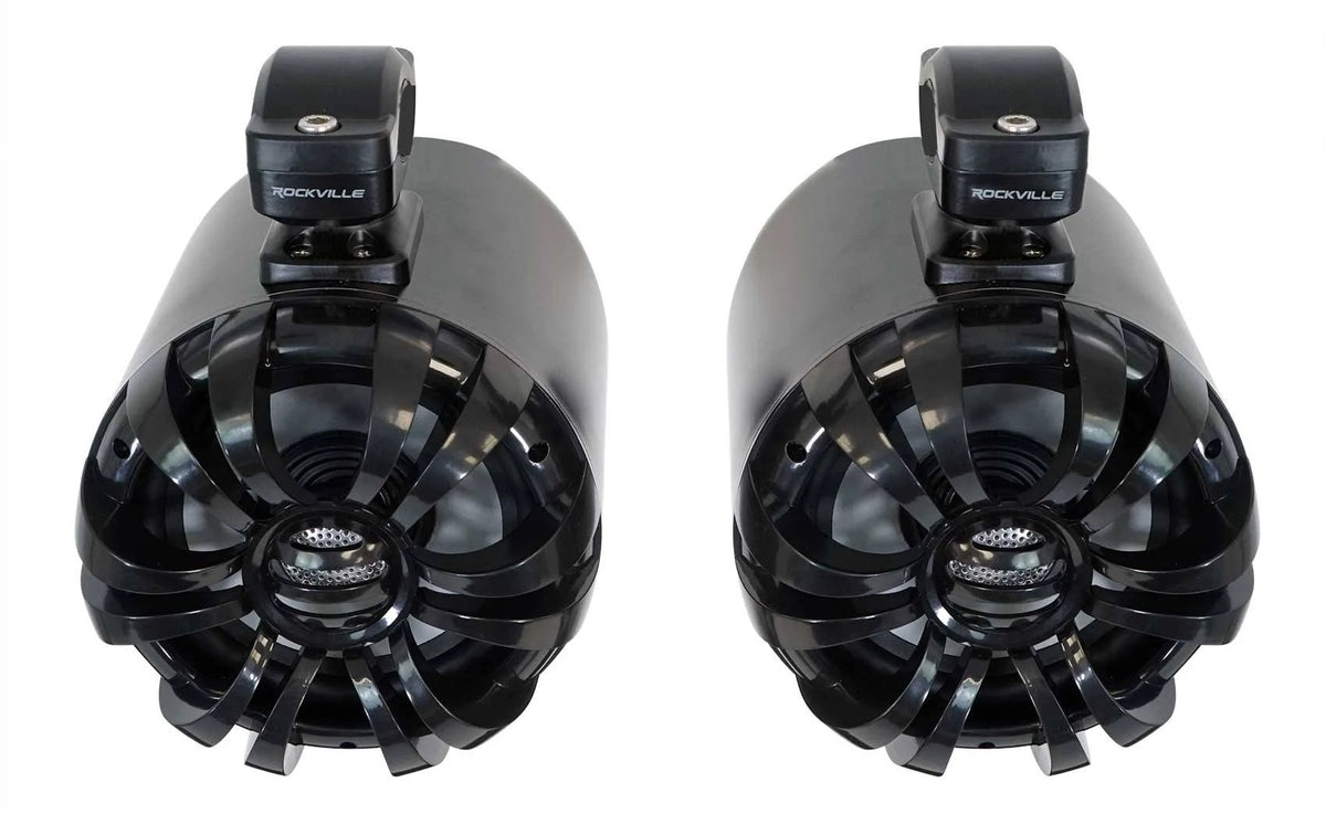 Rockville WB65 Black 6.5x22 600W Metal Marine Wakeboard Swivel Tower Speakers M613
