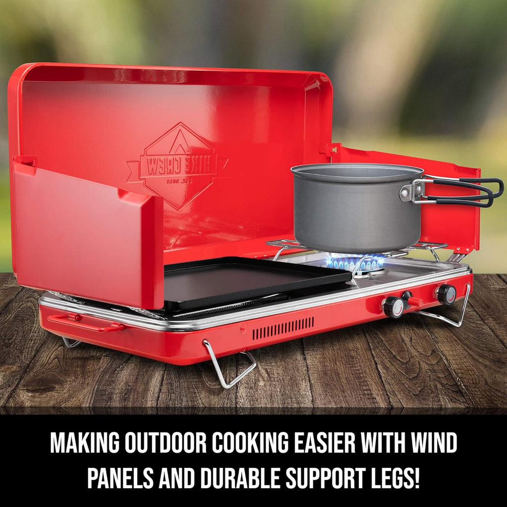 2-in-1 Gas Camping Stove with Integrated Igniter & Stainless Steel Drip Tray B2088