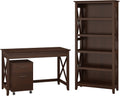 48W Writing Desk with 2 Drawer Mobile File Cabinet and 5 Shelf Bookcase in Bing Cherry G9541