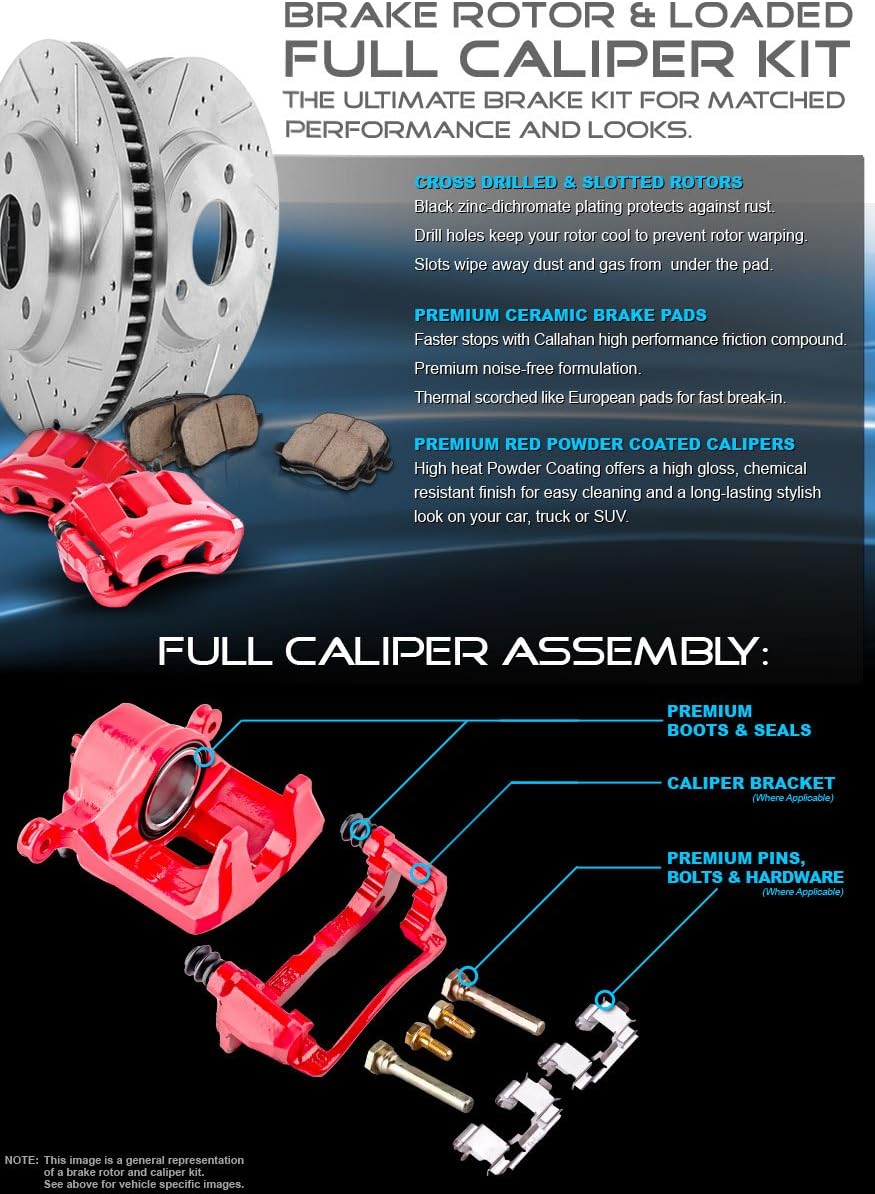 Powder Coated Red Calipers Rotors Ceramic Pads Performance Kit L657