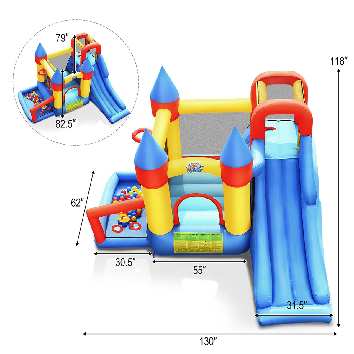 Inflatable Bounce House Slide Bouncer Kids Castle Jumper with Balls & 780W Blower J94499