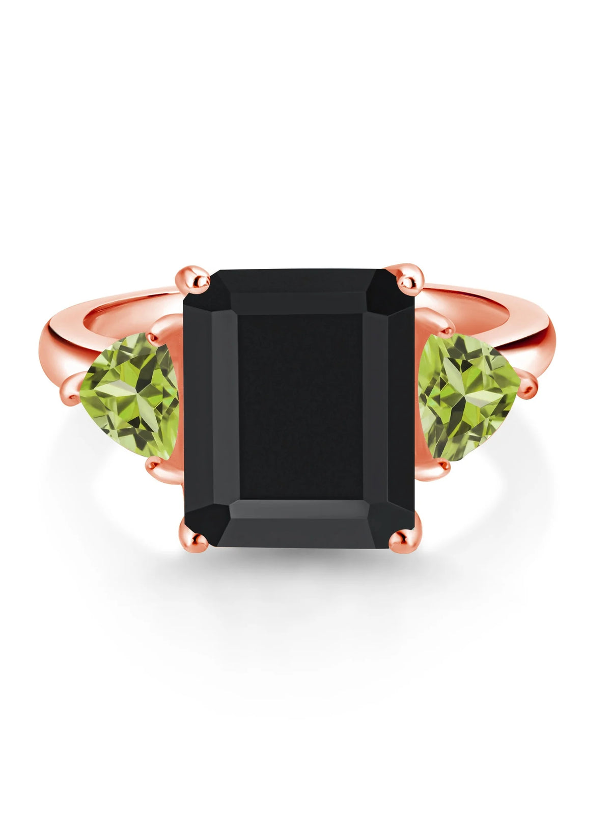 18K Rose Gold Plated Silver Black Onyx Green Peridot 3 Stone Ring G711