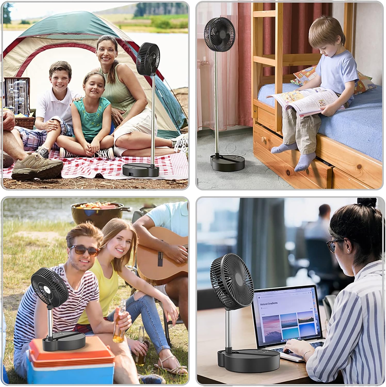 8 Portable Rechargeable Oscillating Fan, 10000mAh, 3 Speeds, Foldable, Quiet USB Desk Fan, Pack of 2 J271449