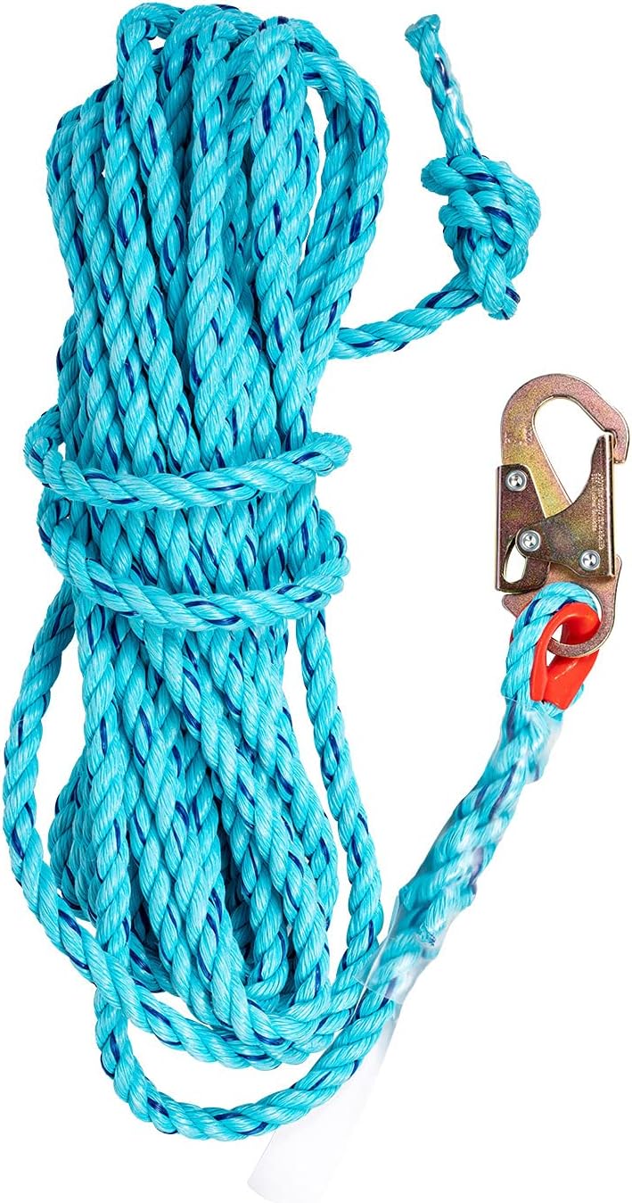50' Vertical Rope Lifeline with Two Locking Snap Hook, 5/8 Diameter Co-Polymer Twisted Rope, Green, Pack of 2 L55121