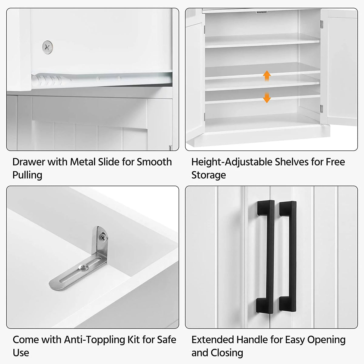 White Freestanding Kitchen Pantry Storage Cabinet with Drawer and 2 Adjustable Shelves V842852