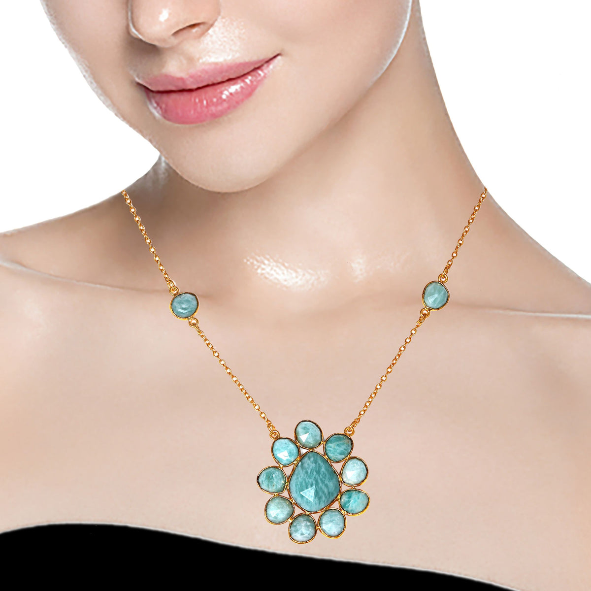 Amazonite Gemstone 925 Silver Necklace 26'' Q422278