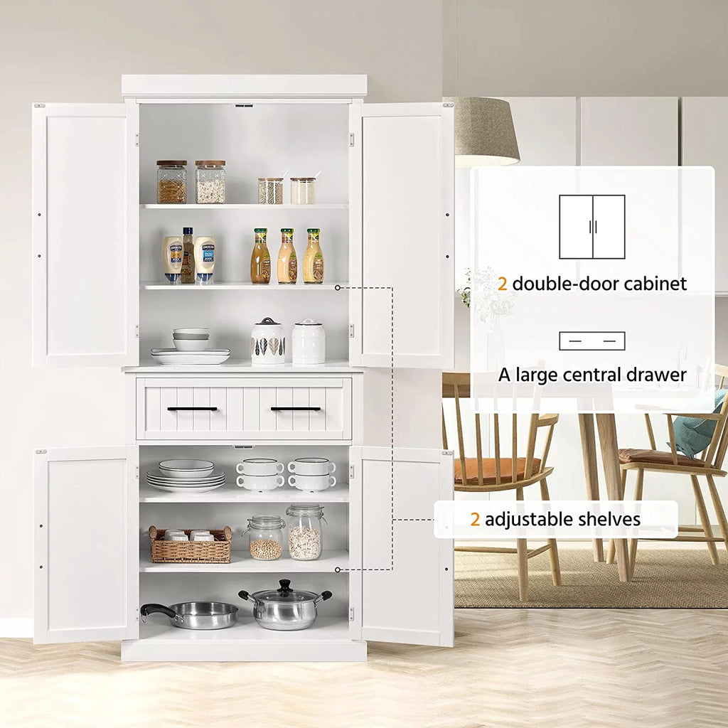 White Freestanding Kitchen Pantry Storage Cabinet with Drawer and 2 Adjustable Shelves V842852