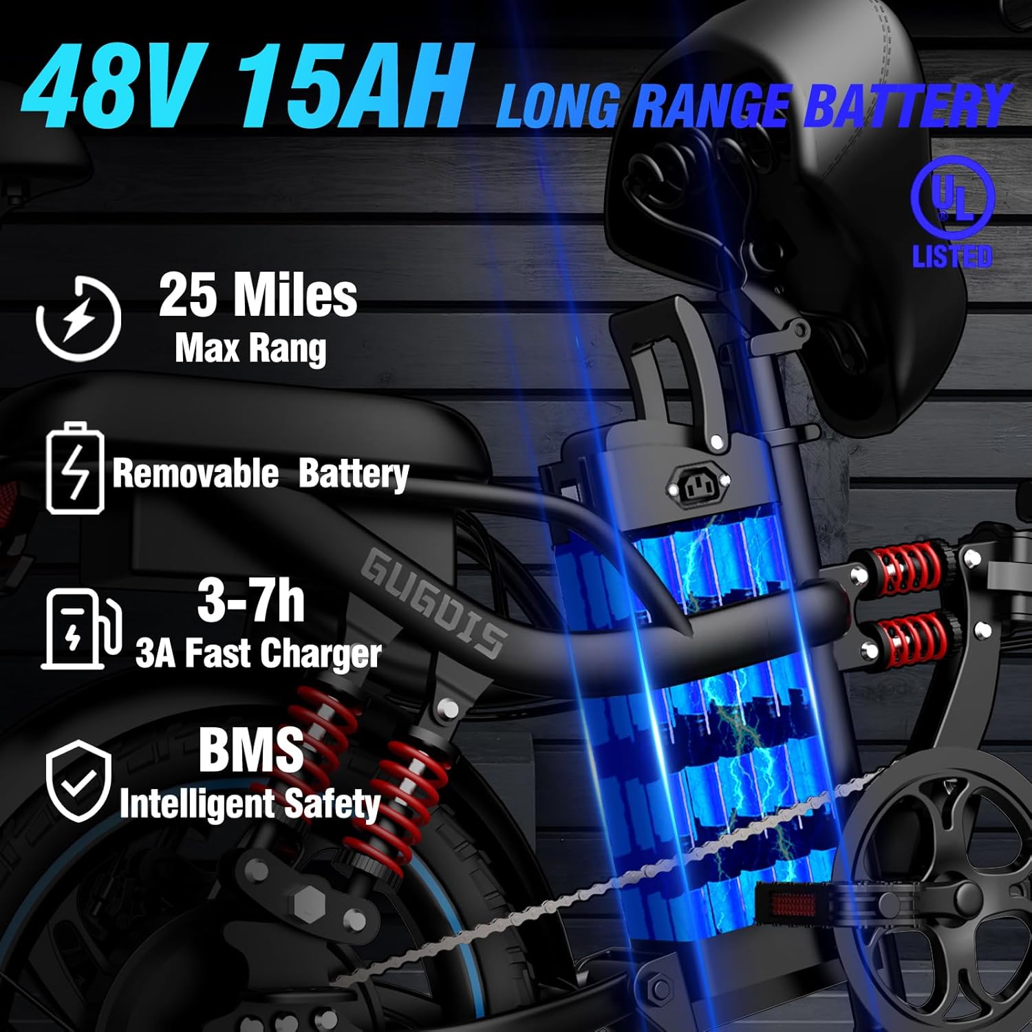 16" Tire Full Suspension Foldable Electric Bike with 500W Motor & 48V 15AH Battery X464468