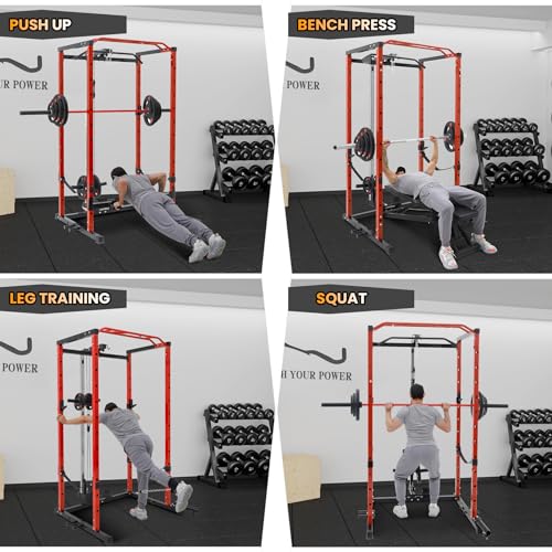 Multi-Functional Power Rack with Cable Pulley System T11346