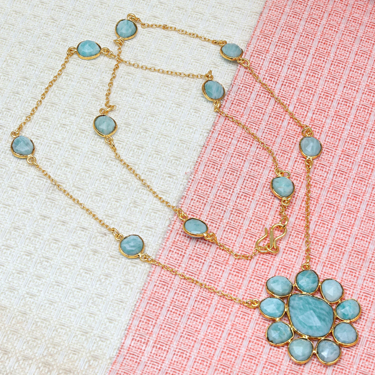 Amazonite Gemstone 925 Silver Necklace 26'' Q422278