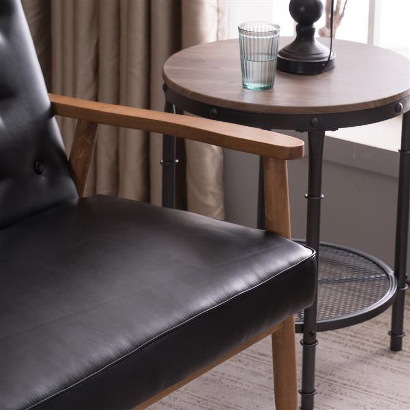 Black PU Leather Loveseat Lounge Chair A47270