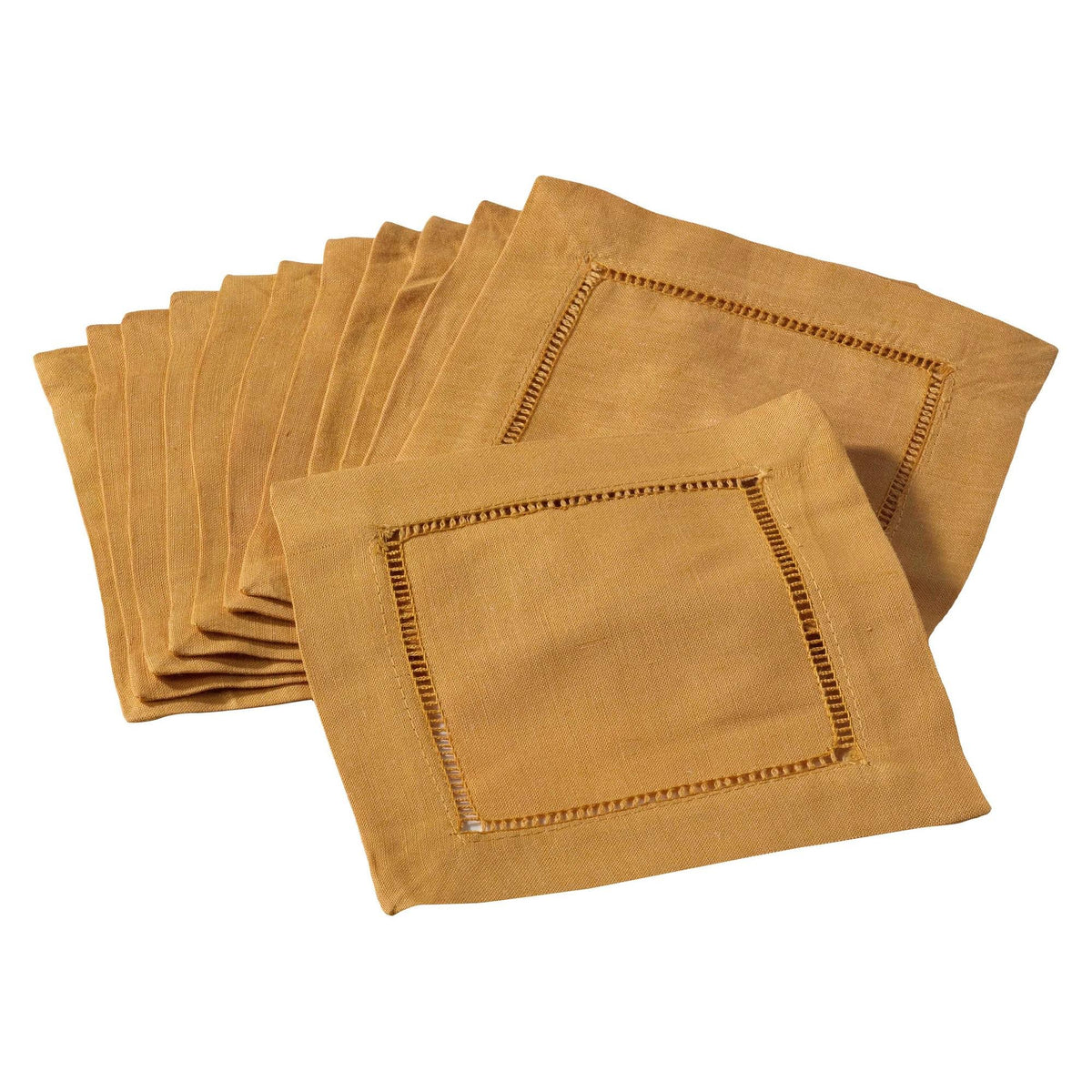 Mustard Set of 12 Square Hemstitch Cocktail Napkin R687