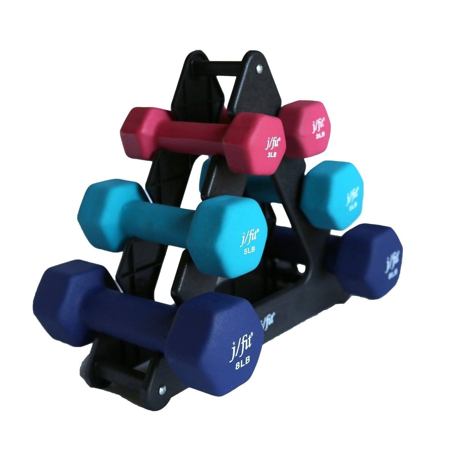 Dumbbell Set with Durable Rack, Double Neoprene Coated D405398