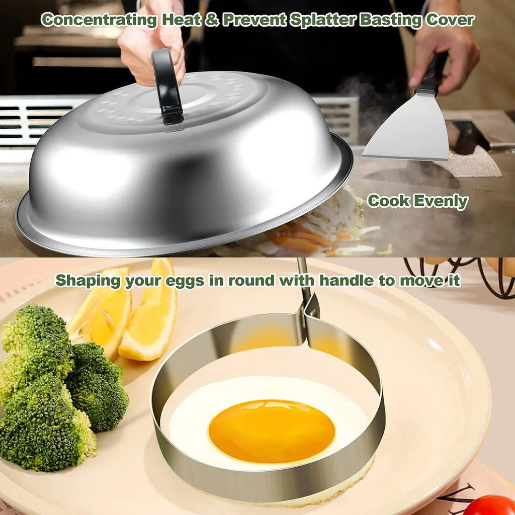 17PCS Flat Top Grill Accessories Set with Spatulas, Basting Cover, Scraper H92444