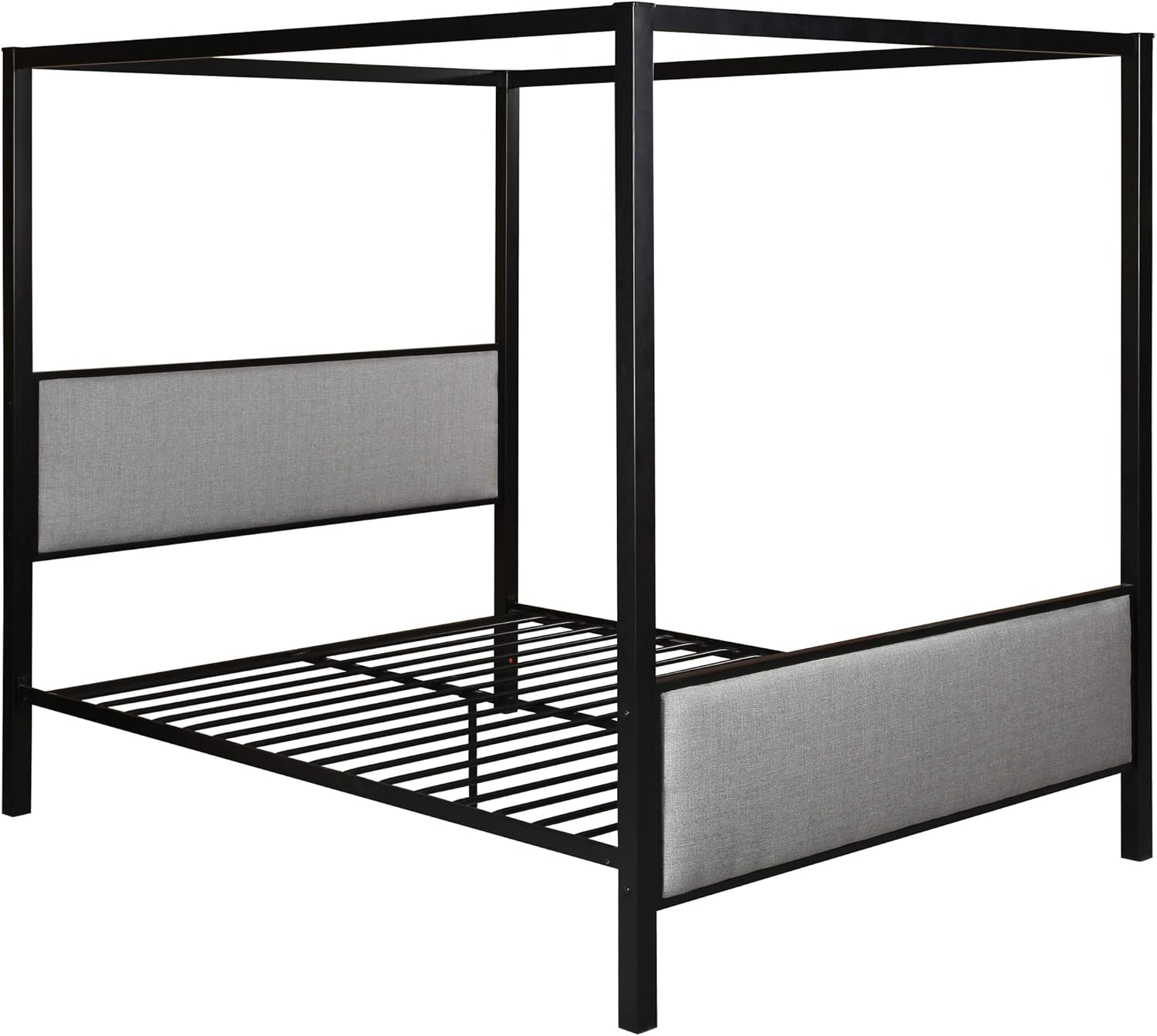 Gray and Flat Black Fabric Canopy Queen Bed with Iron Frame Y24779