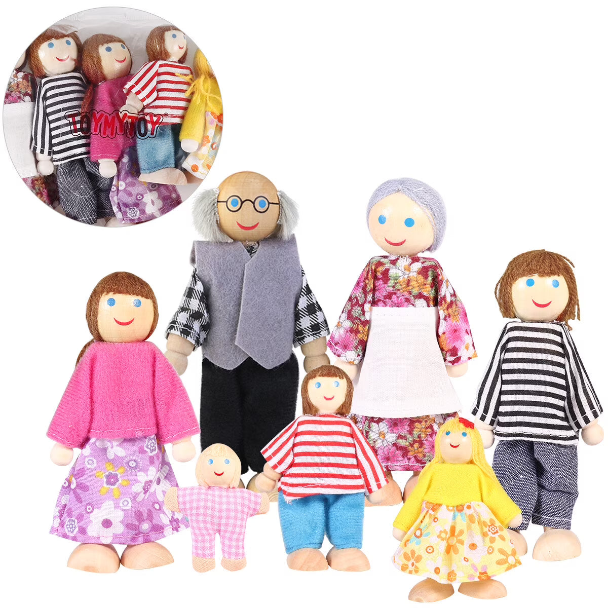 7 Pieces Wooden Dollhouse Family Set Mini People Figures B772