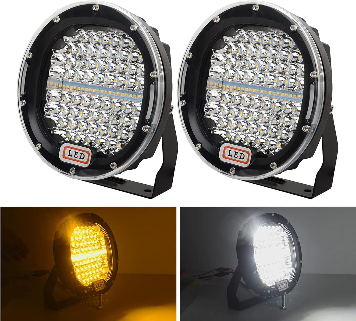 Amber 7 inch Round 2Pcs 300W LED Work Light Off Road Lights B18840
