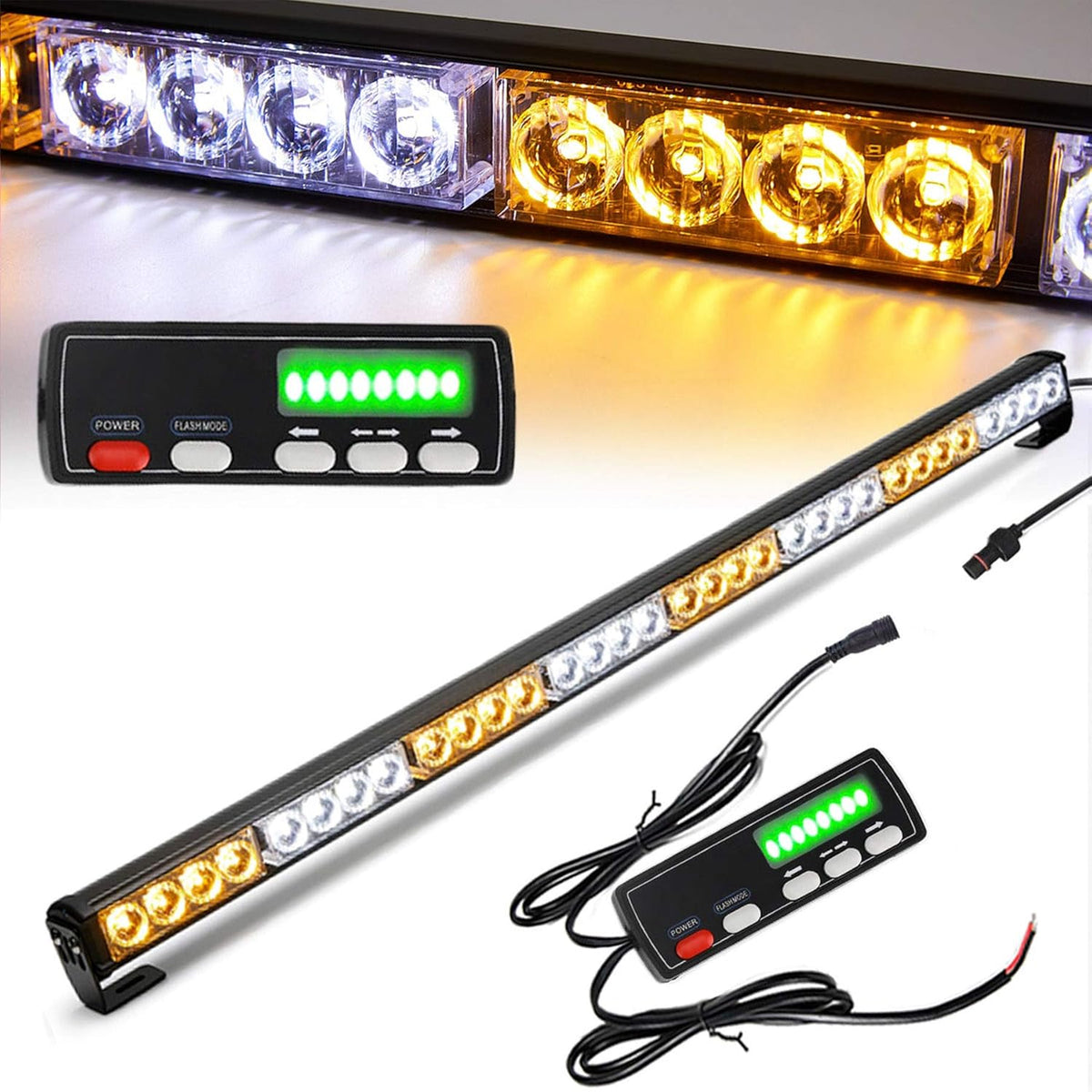 36 Inch Yellow/Amber 32 Led Emergency Strobe Warning Light Bar, Pack of 2 B360696