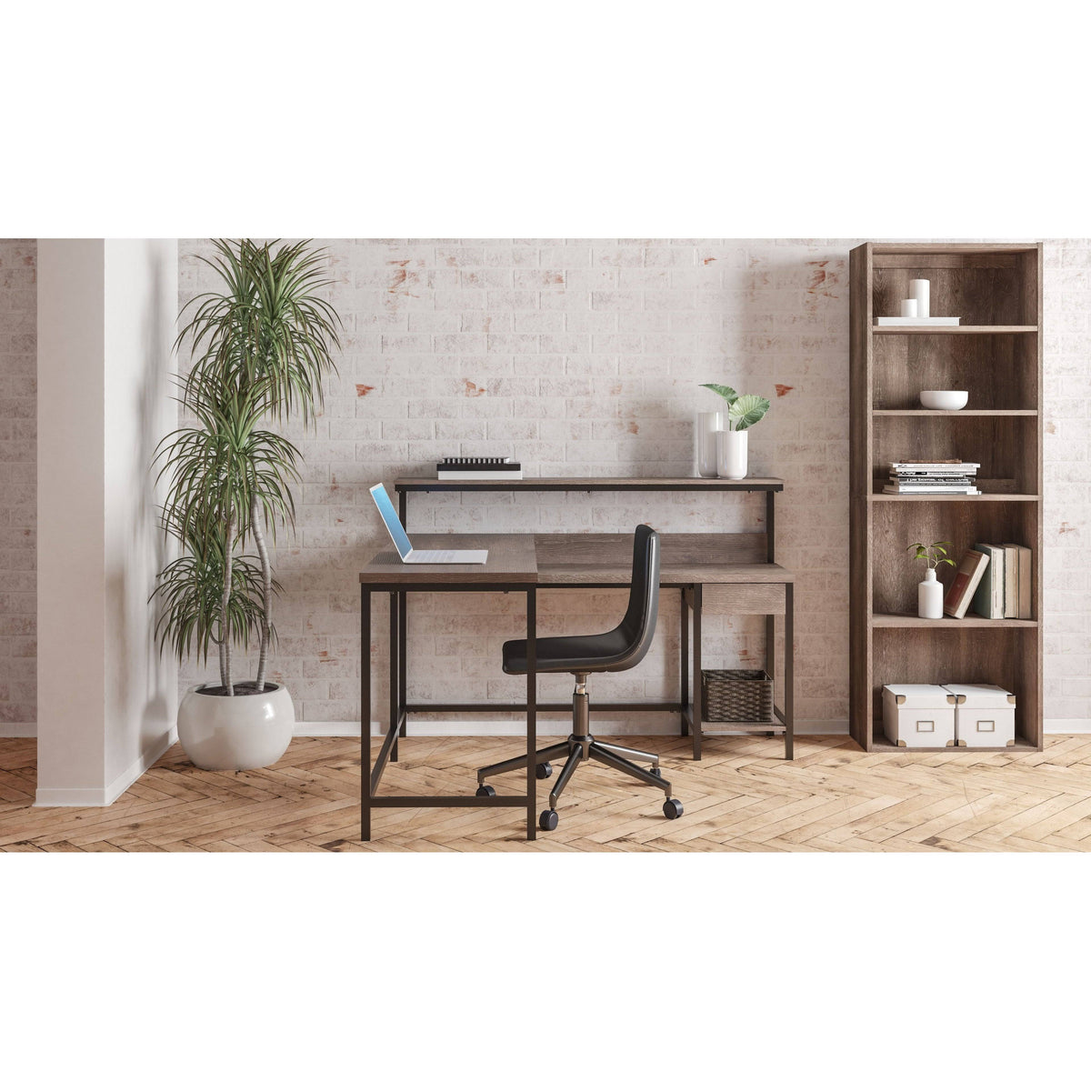 Gray L-Desk with Storage M1030