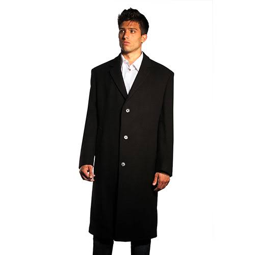 Wool-Blend Top Coat, Black, Size 52 Reg U6138