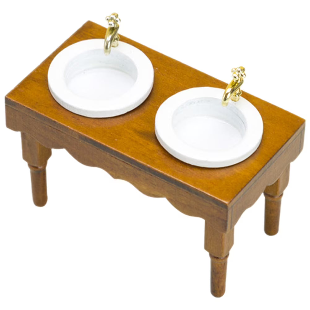 1:12 Miniature Wooden Dollhouse Wash Basin Furniture Double Sink G7699