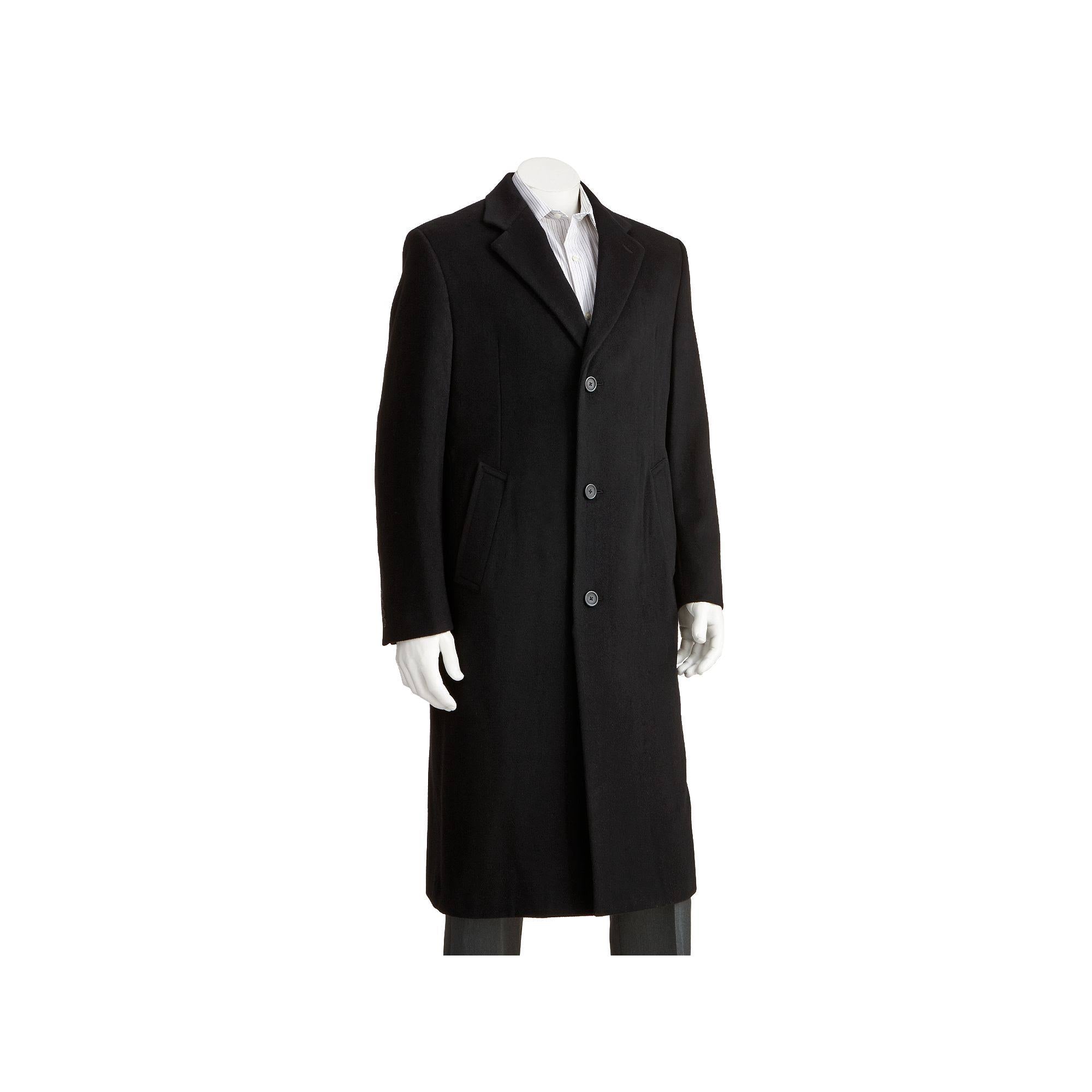Wool-Blend Top Coat, Black, Size 52 Reg U6138