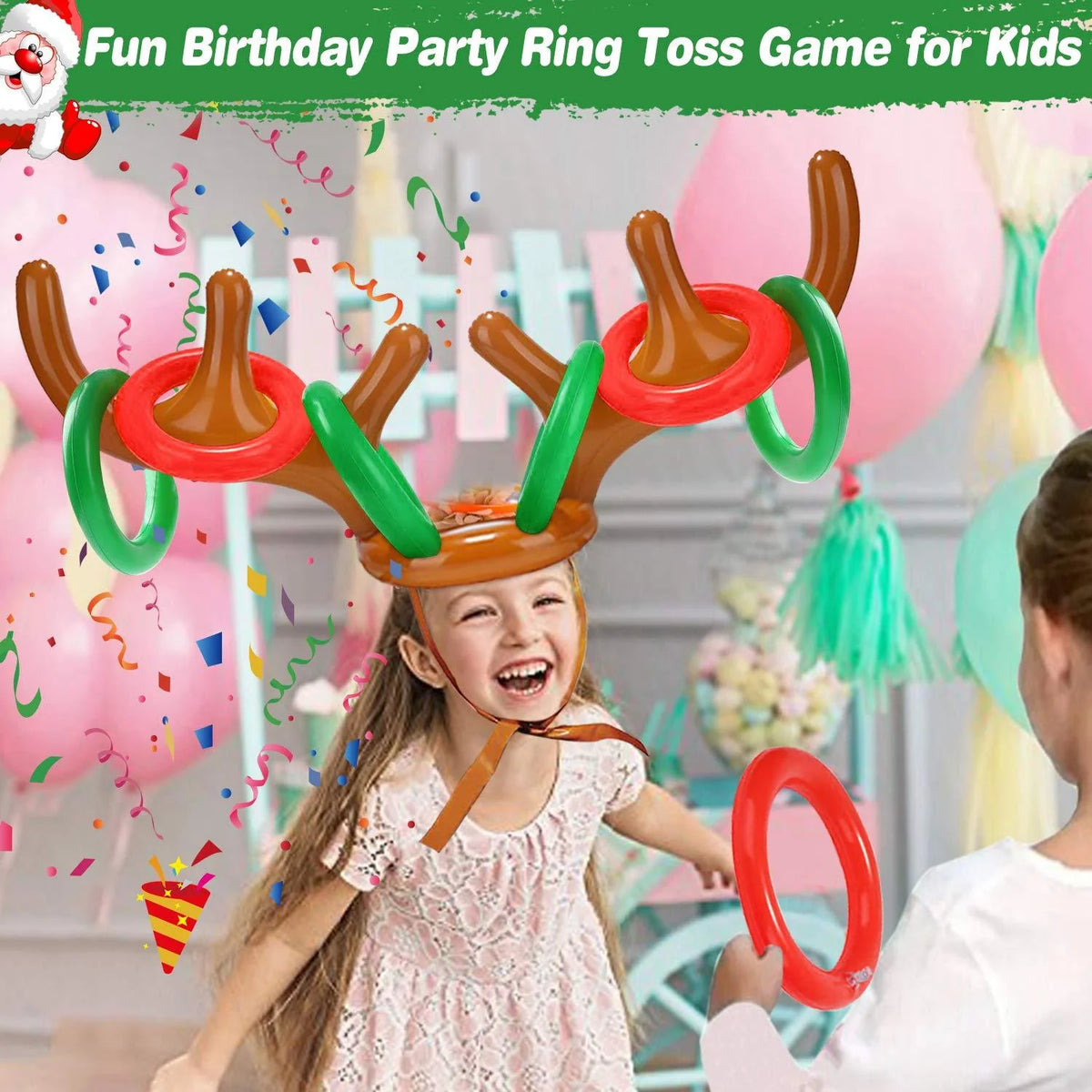 2 Pack Inflatable Reindeer Antler Ring Toss Game with 8 Rings, 2 Antlers O7403