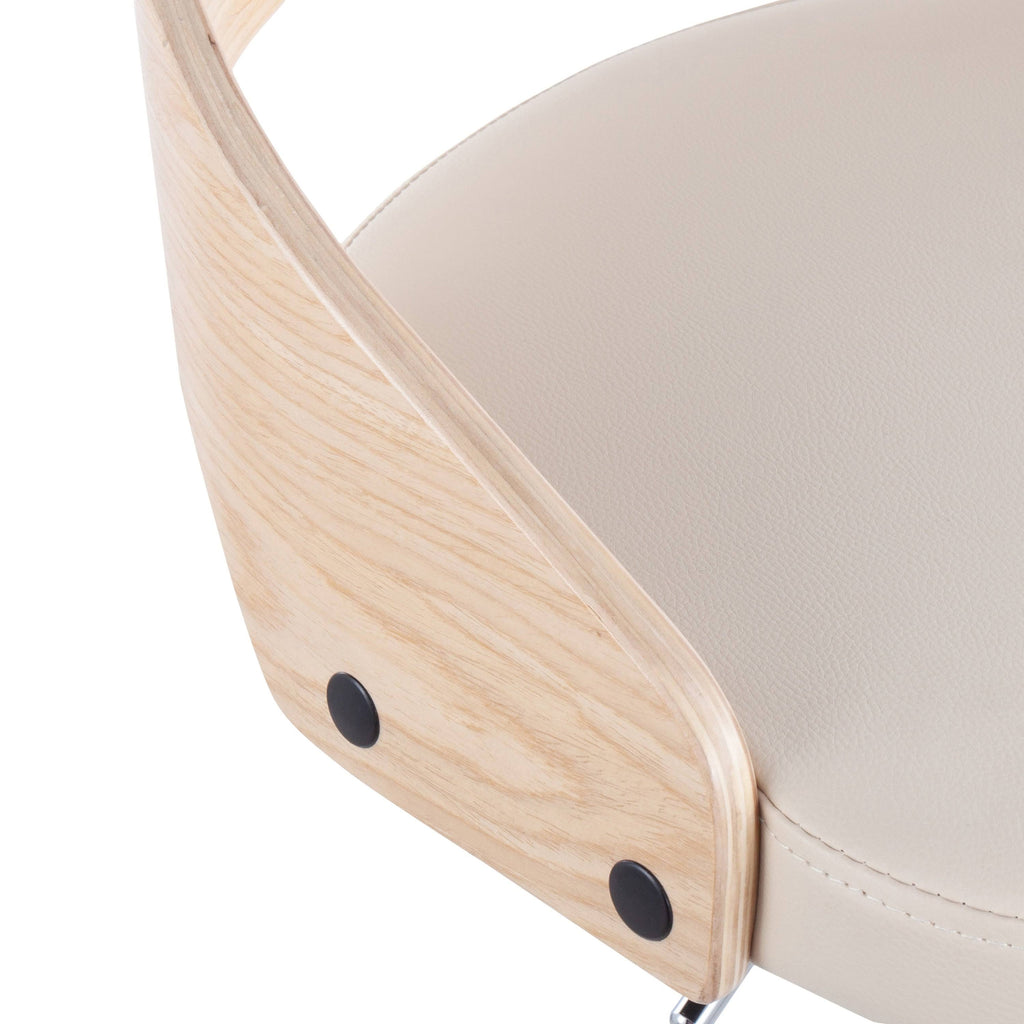 Chrome Natural Wood Cream PU Barstool E9826